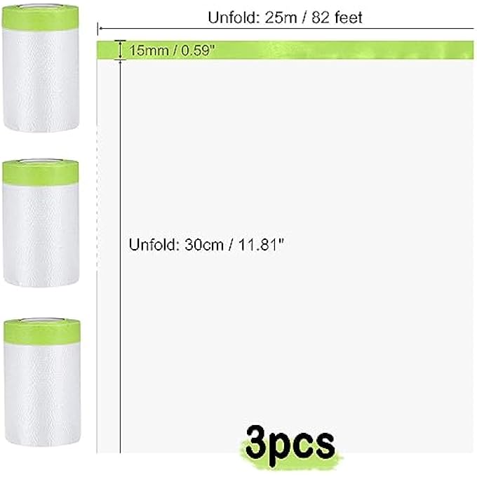 REVHQ PRE-TAPED MASKING FILM PAINTERS PLASTIC SHEETING ROLL, CLEAR DROP CLOTHS FOR PAINTING, AUTOMOTIVE APPLIANCE COVER (3 ROLL, 82FT PER ROLL) - Image 2